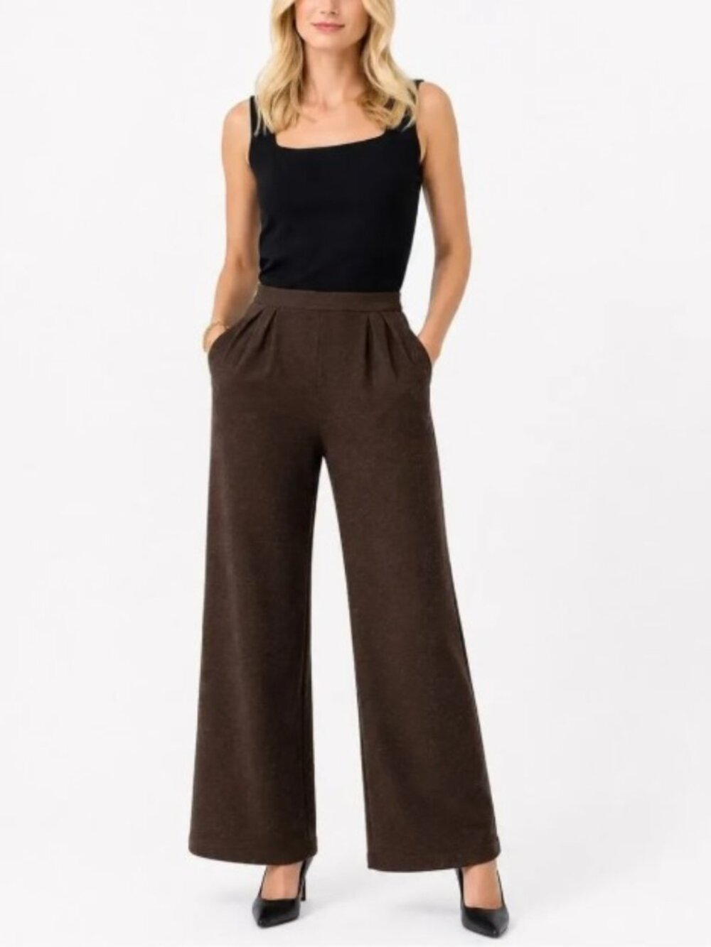 ST. JOHN Collection by Marie Gray Brown SANTANA Knit High Rise Wide Leg Pants 8